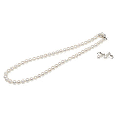 K14WG ホワイトゴールド SV925 シルバー 花珠アコヤパール7～7.5mm 花珠真珠 イヤリングセット ネックレス レディース 【中古】