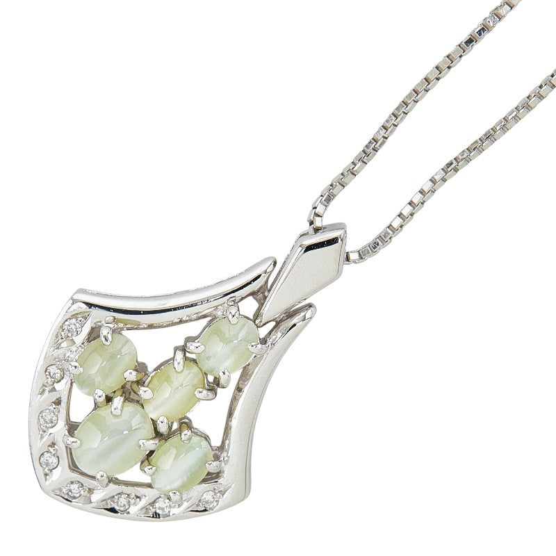 Pt900 プラチナ Pt850 プラチナ キャッツアイ1.49ct ダイヤ0.04ct ネックレス レディース 【中古】