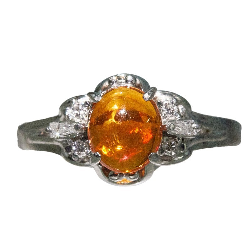 Pt900 プラチナ ファイアオパール0.77ct ダイヤ0.11ct リング 指輪 レディース 14号 【中古】