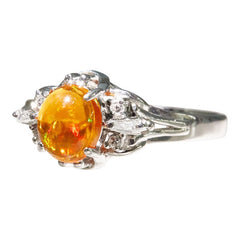 Pt900 プラチナ ファイアオパール0.77ct ダイヤ0.11ct リング 指輪 レディース 14号 【中古】