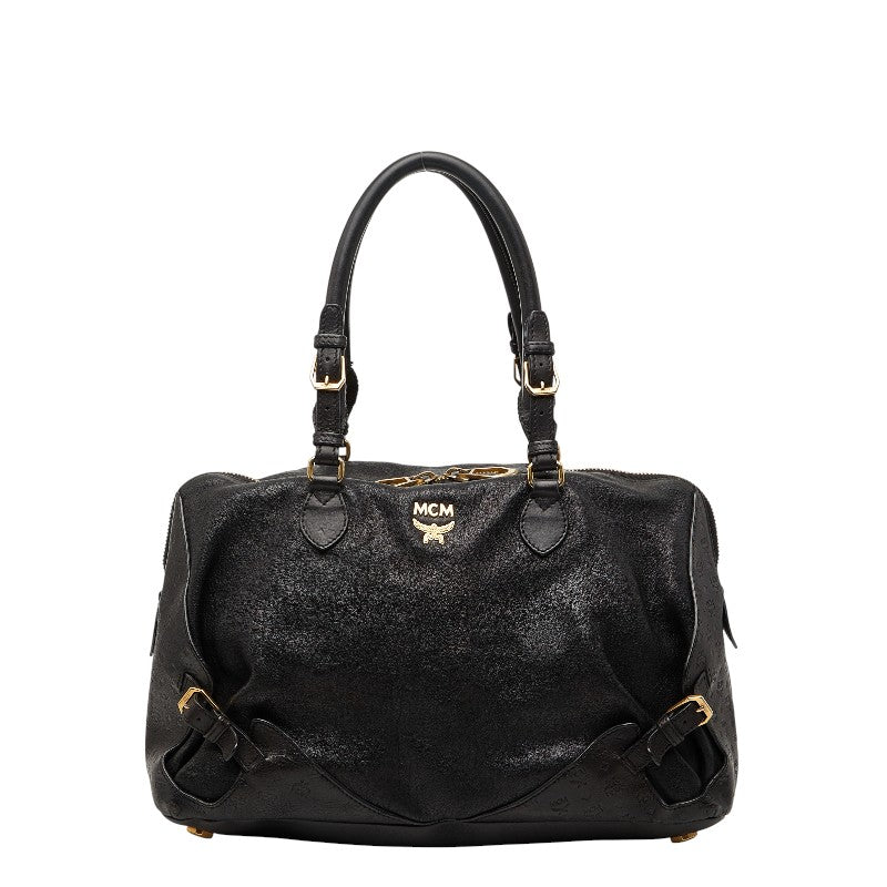 エム シー エム ヴィセトス ロゴグラム ショルダーバッグ ハンドバッグ ブラック レザー レディース MCM 【中古】