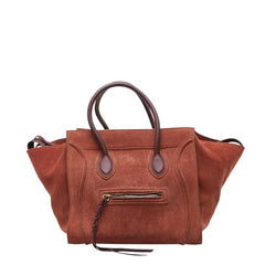 セリーヌ ラゲージ スモール スクエアファントム ハンドバッグ トートバッグ ブラウン スウェード レディース CELINE 【中古】