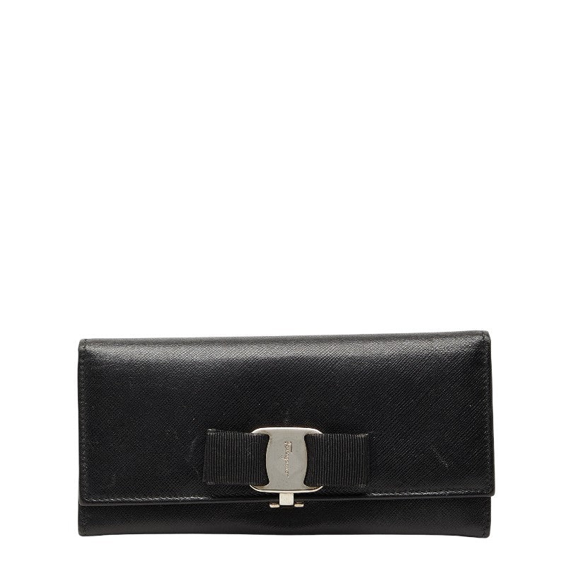 サルヴァトーレフェラガモ ヴァラリボン 長財布 ブラック レザー レディース Salvatore Ferragamo 中古