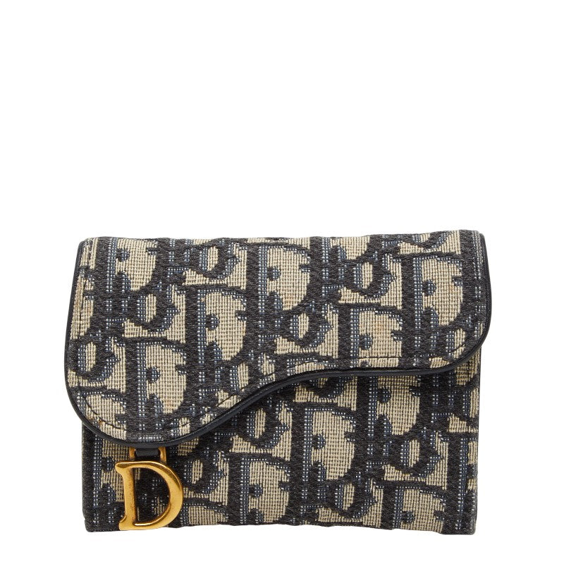 ディオール オブリーク ジャガード コインケース 財布 ネイビー キャンバス レザー レディース Dior 【中古】