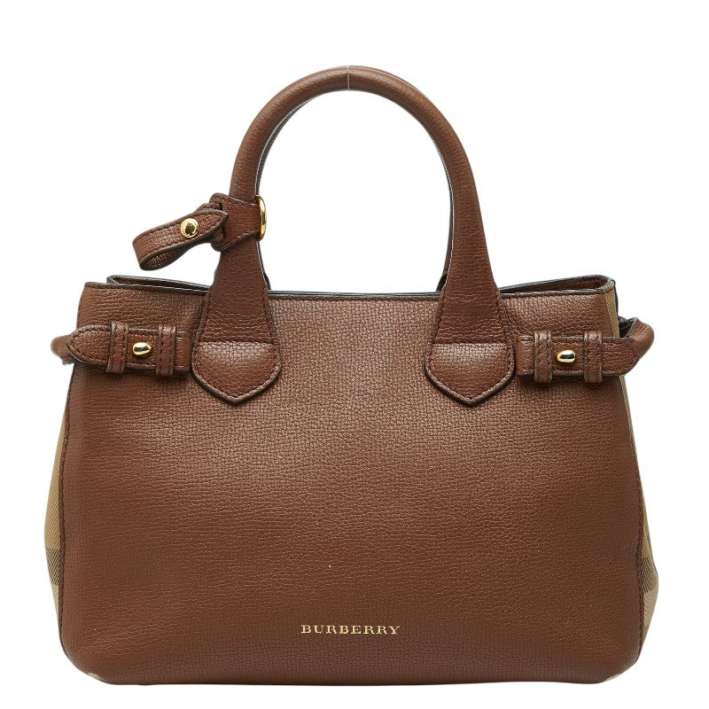 バーバリー ノバチェック ハンドバッグ ブラウン レザー レディース BURBERRY 【中古】