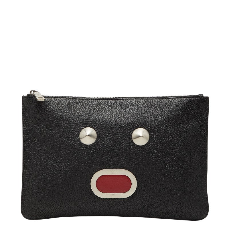 フェンディ フェイス クラッチバッグ セカンドバッグ 7N0078 ブラック レザー メンズ FENDI 【中古】