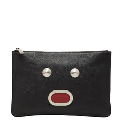 フェンディ フェイス クラッチバッグ セカンドバッグ 7N0078 ブラック レザー メンズ FENDI 【中古】