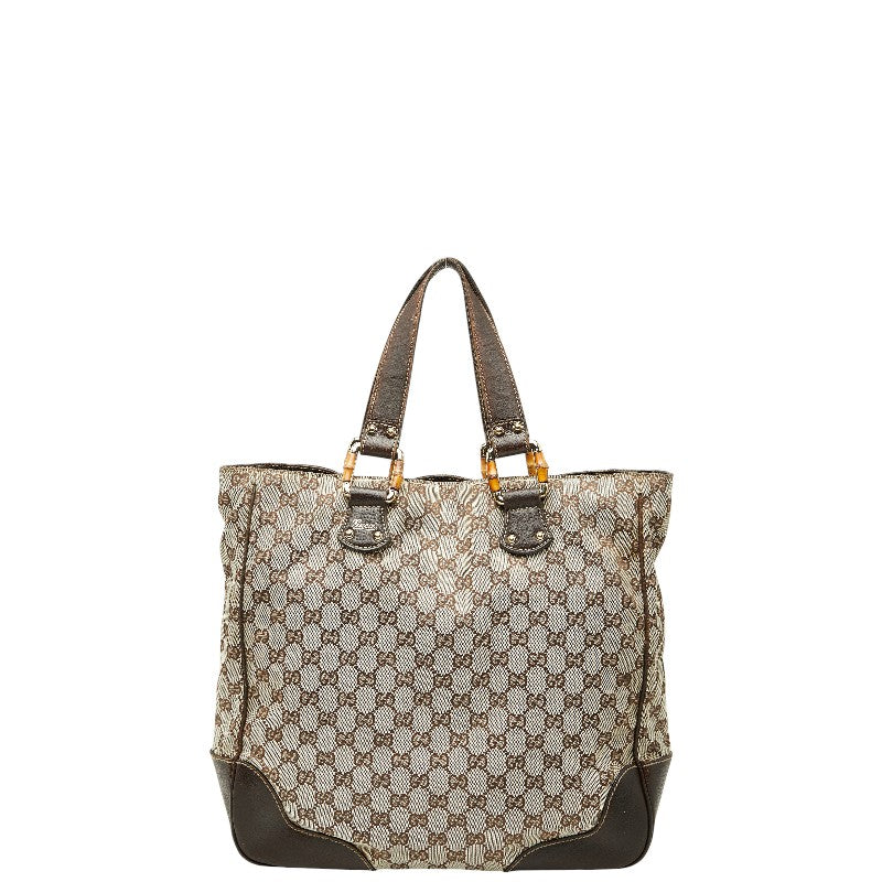 グッチ GGキャンバス バンブー トートバッグ 154375 ベージュ ブラウン キャンバス レザー レディース GUCCI 【中古】