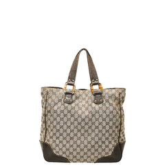 グッチ GGキャンバス バンブー トートバッグ 154375 ベージュ ブラウン キャンバス レザー レディース GUCCI 【中古】
