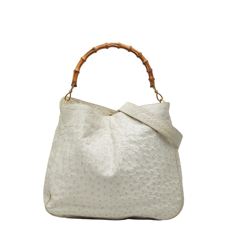 グッチ バンブー ハンドバッグ ショルダーバッグ 2WAY 001 3754 1577 ホワイト オーストリッチ レザー レディース GUCCI 【中古】