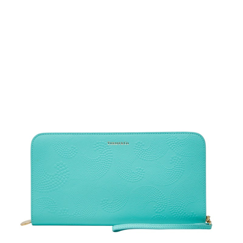 ティファニー エンボス ドット柄 ラウンドファスナー 長財布 ジップウォレット ティファニーブルー レザー レディース TIFFANY&Co. 【中古】