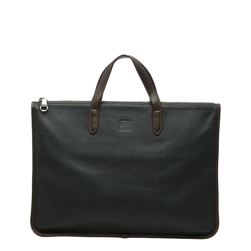 ロエベ アナグラム トレド ビジネスバッグ ブリーフケース ダークグリーン レザー メンズ LOEWE 【中古】