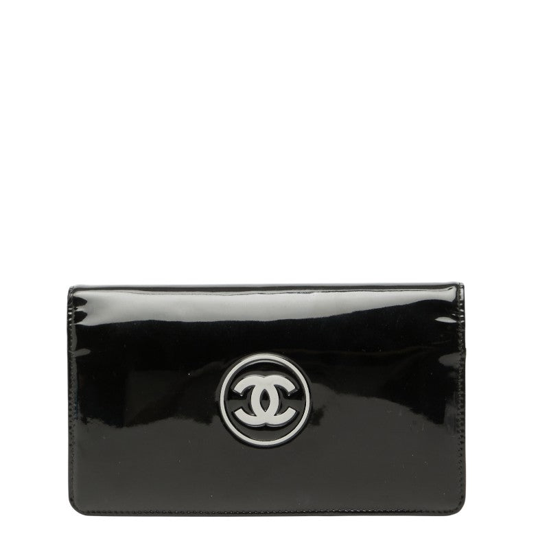 シャネル ココマーク メイクアップ 長財布 ブラック エナメル レディース CHANEL 【中古】