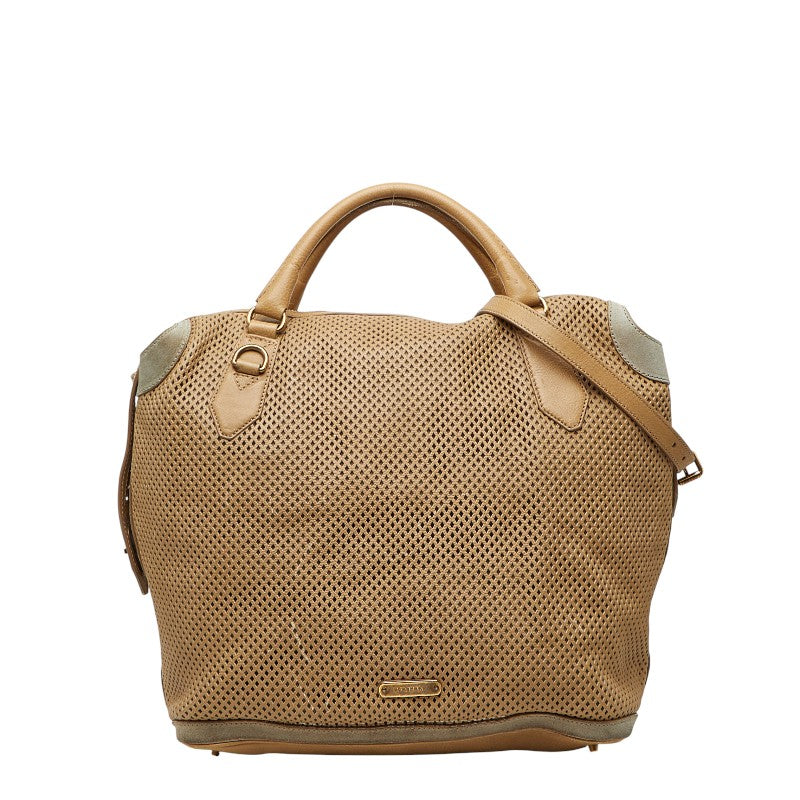 バーバリー 透かし彫り ショルダーバッグ ハンドバッグ 2WAY ベージュ カーフ レディース BURBERRY 【中古】