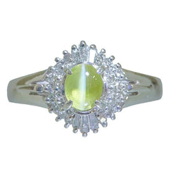 Pt900 プラチナ キャッツアイ0.62ct ダイヤ0.24ct リング 指輪 レディース 9.5号 【中古】