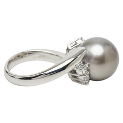 Pt900 プラチナ 黒蝶真珠11.7mm ダイヤ0.19ct リング 指輪 レディース 11.5号 【中古】