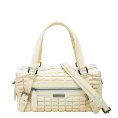 バーバリー ロゴプレート ボストンバッグ ショルダーバッグ 2WAY ベージュ クリーム パテントレザー レディース BURBERRY 【中古】