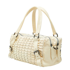 バーバリー ロゴプレート ボストンバッグ ショルダーバッグ 2WAY ベージュ クリーム パテントレザー レディース BURBERRY 【中古】