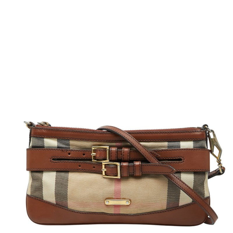 バーバリー ノバチェック ショルダーバッグ ポーチ ベージュ ブラウン レザー キャンバス レディース BURBERRY 【中古】
