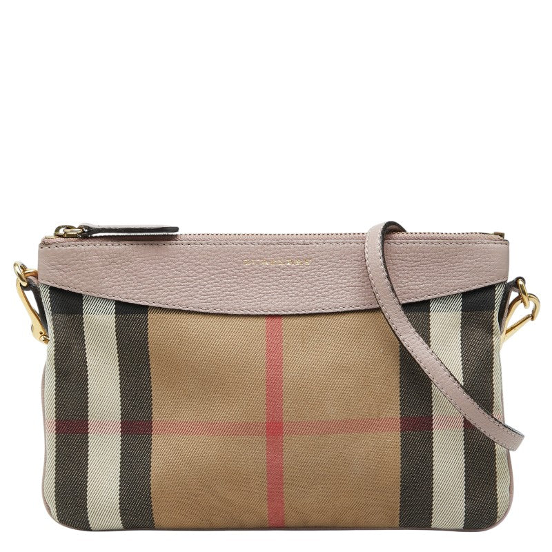バーバリー ノバチェック 斜め掛け ショルダーバッグ ポーチ ピンク マルチカラー キャンバス レザー レディース BURBERRY 【中古】