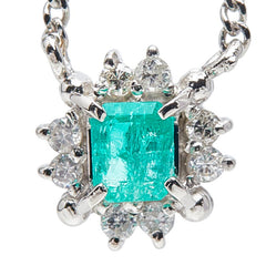 Pt900 プラチナ Pt850 プラチナ エメラルド0.21ct ダイヤ0.08ct ペンダント ネックレス レディース 【中古】