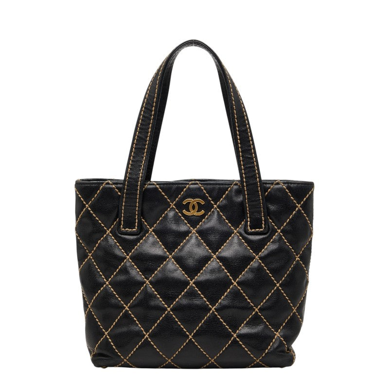 シャネル ココマーク ワイルドステッチ トートバッグ ハンドバッグ A18126 ブラック レザー レディース CHANEL 【中古】