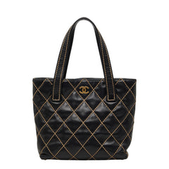 シャネル ココマーク ワイルドステッチ トートバッグ ハンドバッグ A18126 ブラック レザー レディース CHANEL 【中古】