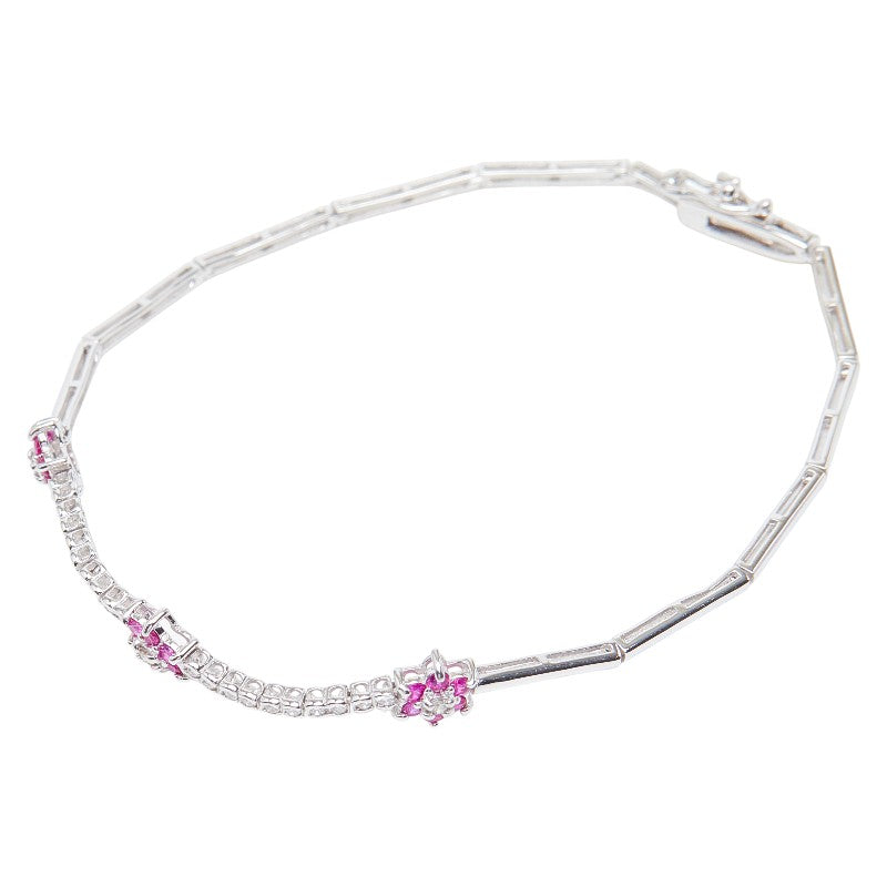 K18WG ホワイトゴールド ルビー0.38ct ダイヤ0.19ct フラワーモチーフ ブレスレット レディース 【中古】