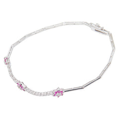 K18WG ホワイトゴールド ルビー0.38ct ダイヤ0.19ct フラワーモチーフ ブレスレット レディース 【中古】