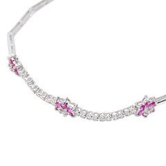K18WG ホワイトゴールド ルビー0.38ct ダイヤ0.19ct フラワーモチーフ ブレスレット レディース 【中古】