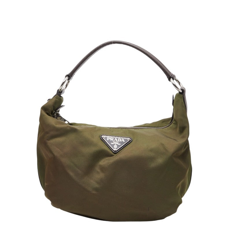 プラダ 三角ロゴプレート ハンドバッグ ワンショルダーバッグ BR3291 カーキグリーン ナイロン レザー レディース PRADA 【中古】