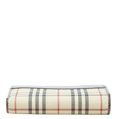 バーバリー ロンドン ノバチェック コンパクト がま口 二つ折り財布 ベージュ キャンバス レザー レディース BURBERRY 【中古】