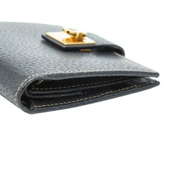 サルヴァトーレフェラガモ ガンチーニ 二つ折り財布 ブラック ゴールド金具 レザー レディース Salvatore Ferragamo 中古