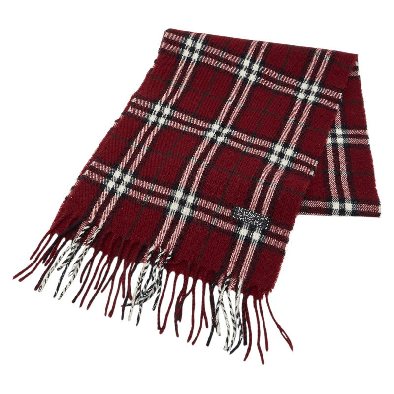 バーバリー チェック マフラー ボルドー ワインレッド ウール レディース BURBERRY 【中古】