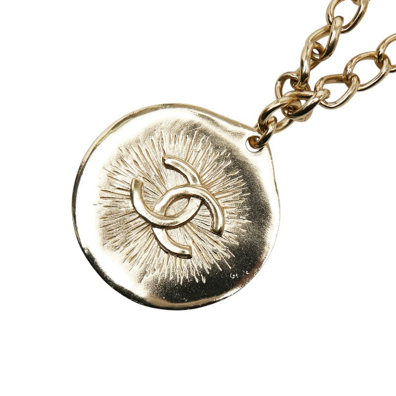 シャネル ココマーク チェーン ペンダントネックレス ゴールド ブラック メッキ レザー レディース CHANEL 【中古】