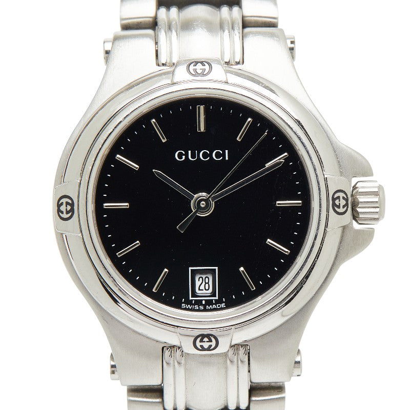 グッチ 腕時計 クオーツ ブラック文字盤 ステンレススチール レディース GUCCI 【中古】