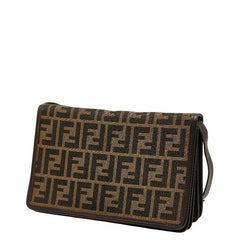 フェンディ ズッカ ショルダーバッグ ブラウン キャンバス レザー レディース FENDI 【中古】