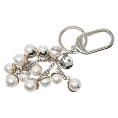 ディオール キーホルダー バッグチャーム シルバー ホワイト メタル フェイクパール レディース Dior 【中古】