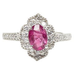 Pt900 プラチナ ルビー1.163ct ダイヤ0.45ct フラワーモチーフ リング 指輪 レディース 9号 【中古】