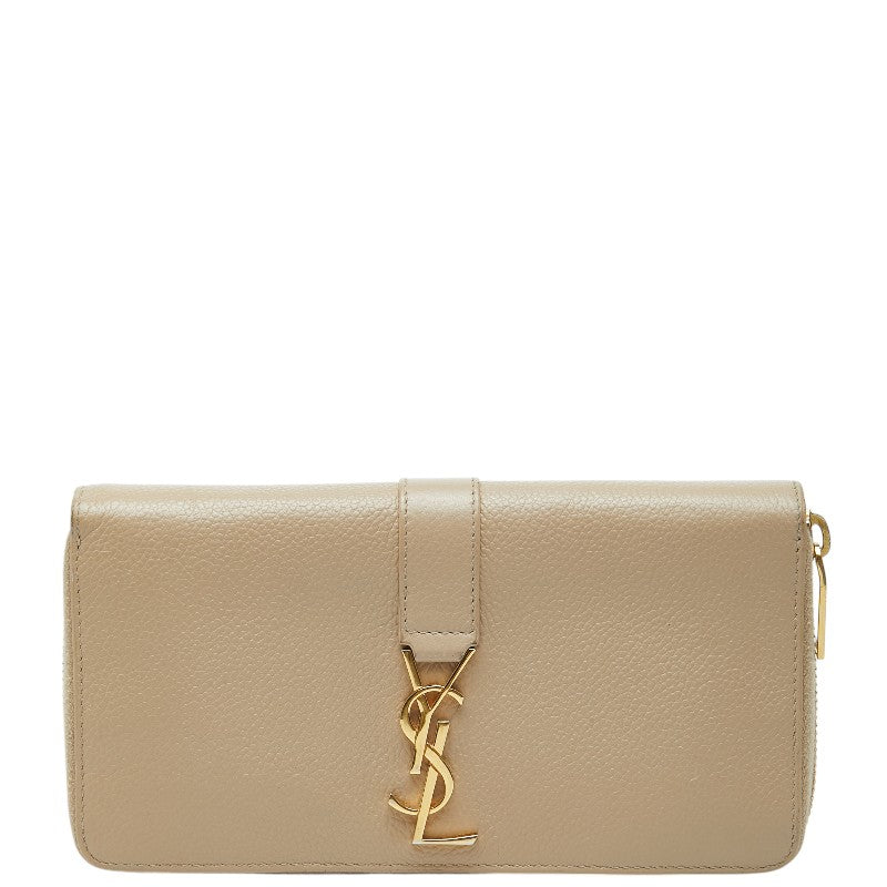 サンローラン YSLロゴ ラウンドジップ ウォレット 長財布 414570 ベージュ レザー レディース SAINT LAURENT 【中古】