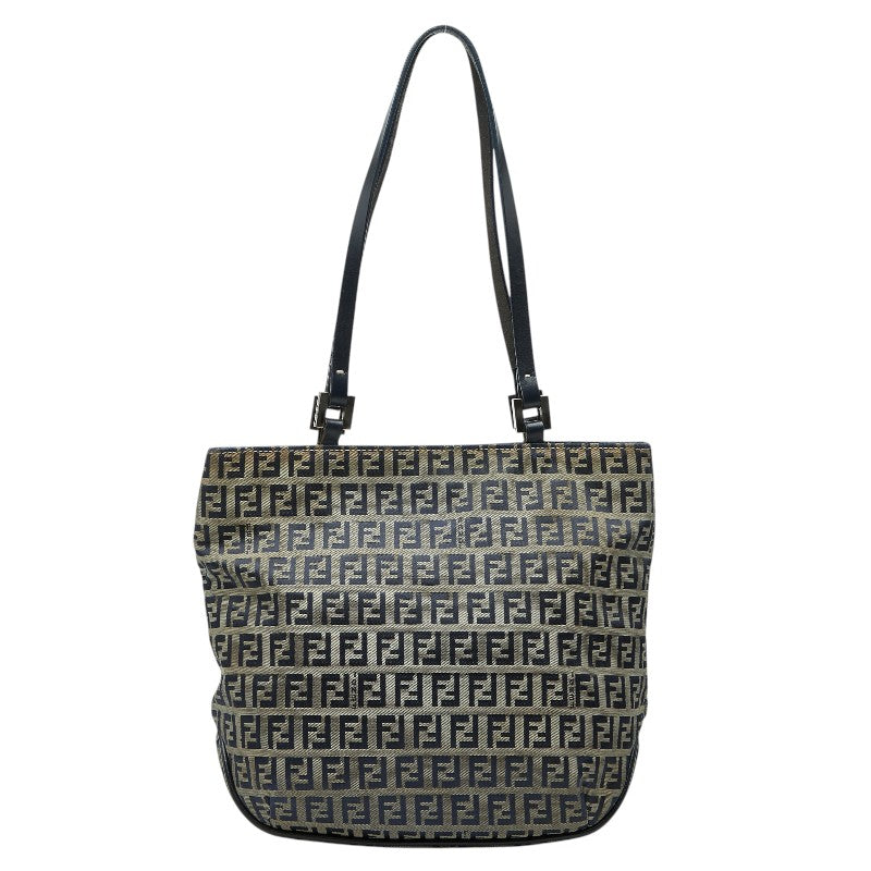 フェンディ ズッキーノ トートバッグ ハンドバッグ ショルダーバッグ ネイビー グレー キャンバス レザー レディース FENDI 【中古】