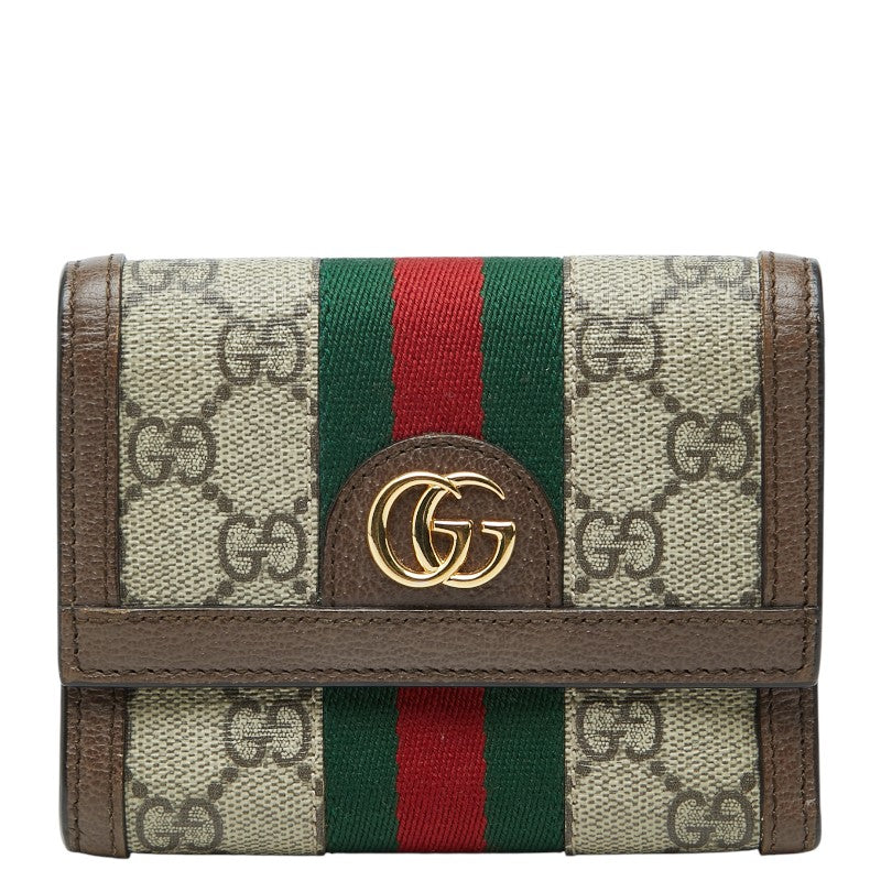 グッチ オフィディア GGスプリーム 三つ折り財布 625703 ベージュ マルチカラー PVC レザー レディース GUCCI 【中古】