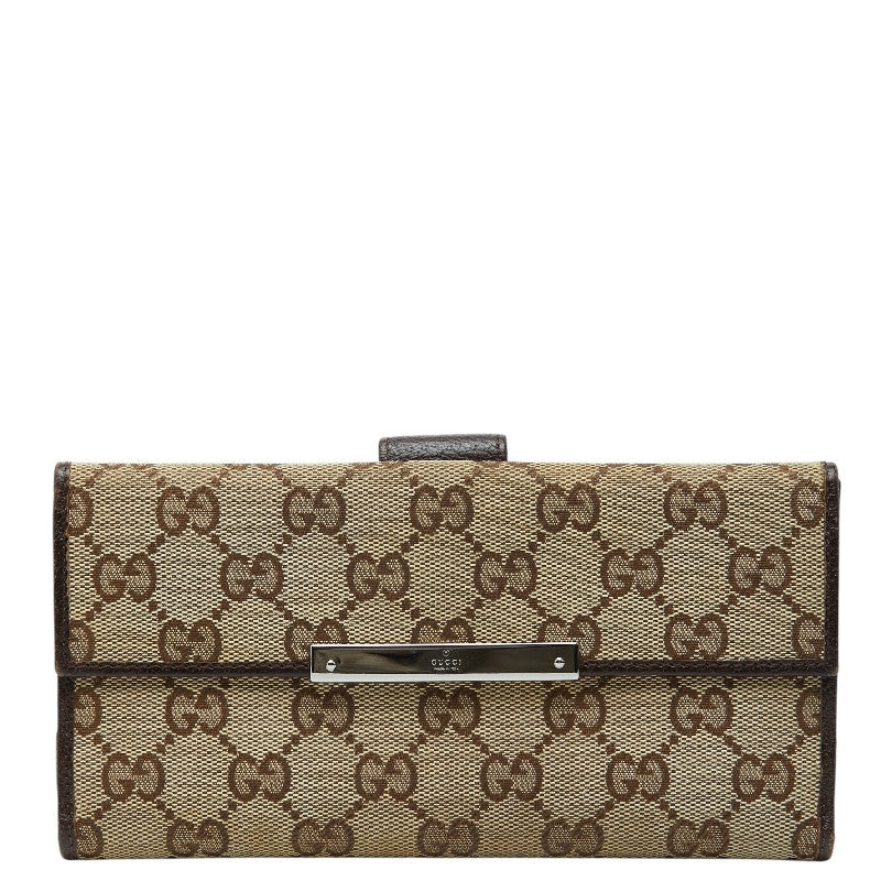 グッチ GGキャンバス 二つ折り 長財布 Wホック 112715 ベージュ キャンバス レザー レディース GUCCI 【中古】