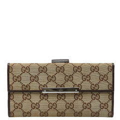 グッチ GGキャンバス 二つ折り 長財布 Wホック 112715 ベージュ キャンバス レザー レディース GUCCI 【中古】