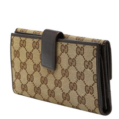 グッチ GGキャンバス 二つ折り 長財布 Wホック 112715 ベージュ キャンバス レザー レディース GUCCI 【中古】