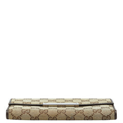 グッチ GGキャンバス 二つ折り 長財布 Wホック 112715 ベージュ キャンバス レザー レディース GUCCI 【中古】