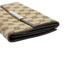 グッチ GGキャンバス 二つ折り 長財布 Wホック 112715 ベージュ キャンバス レザー レディース GUCCI 【中古】