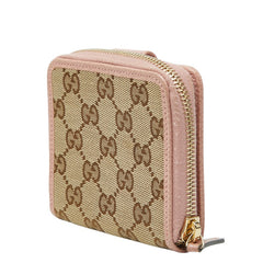 グッチ GGキャンバス 二つ折り財布 346056 ベージュ ピンク キャンバス レザー レディース GUCCI 【中古】