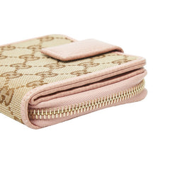 グッチ GGキャンバス 二つ折り財布 346056 ベージュ ピンク キャンバス レザー レディース GUCCI 【中古】