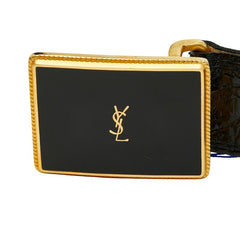サンローラン YSLロゴ 型押し スクエア バックル ベルト ブラック レザー メンズ SAINT LAURENT 【中古】